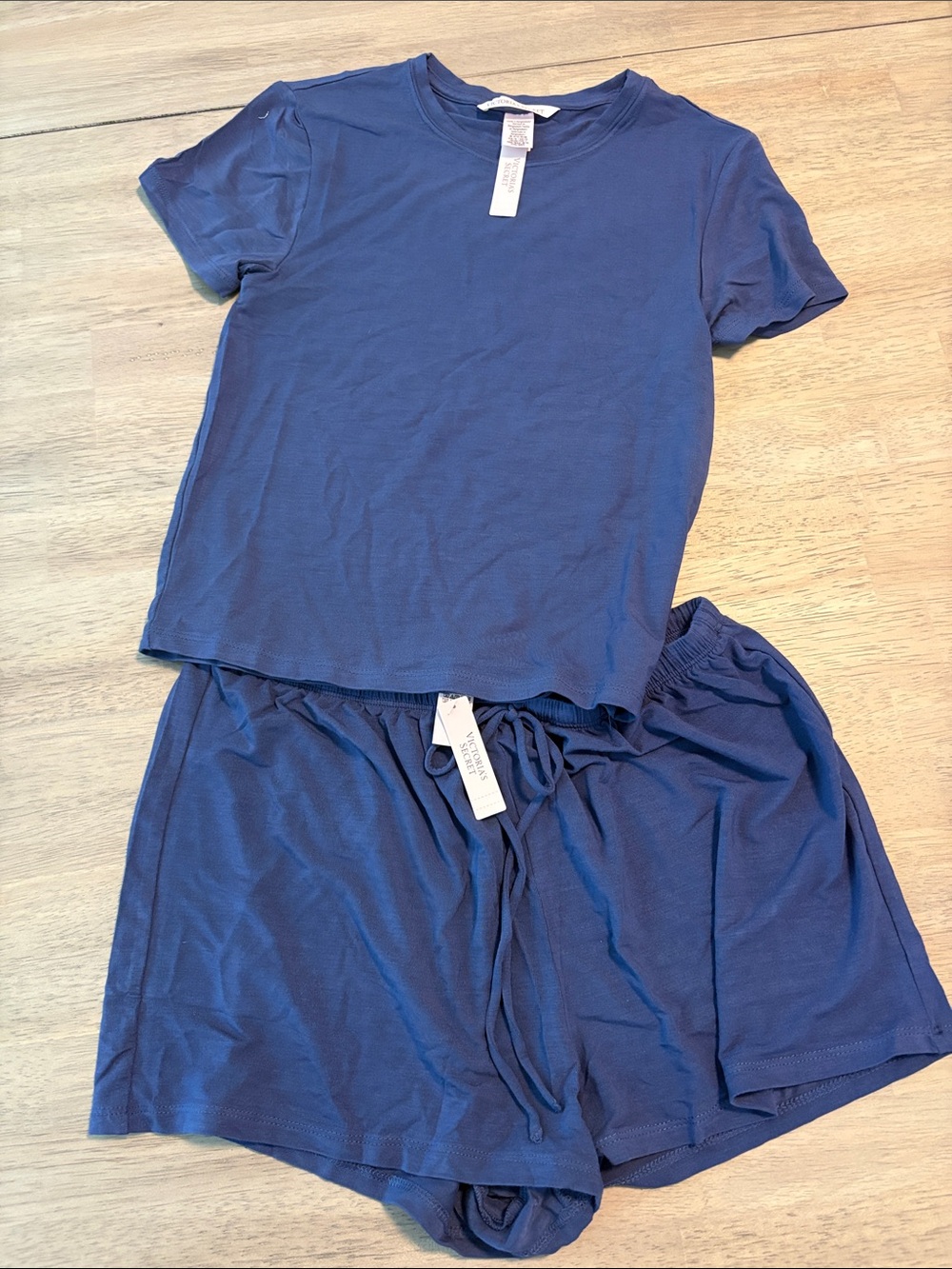 Victoria Secret Navy Blue Short Sleeve Top & Drawstring Shorts Set NWT